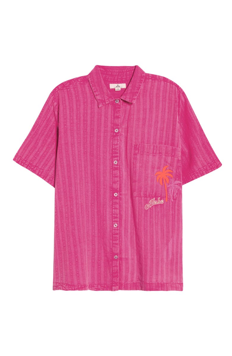 Rip Curl Hotel Malibu Embroidered Yarn Dyed Stripe Button-Up Shirt, Alternate, color, Super Pink