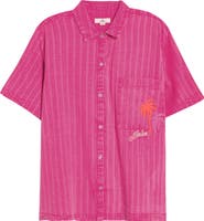 Rip Curl Hotel Malibu Embroidered Yarn Dyed Stripe Button-Up Shirt