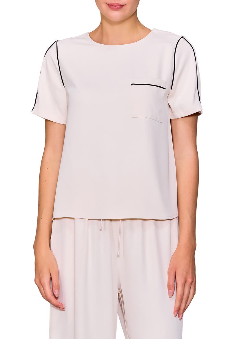 Tipped Pocket Blouse Tee, Main, color, BONE/ BLACK