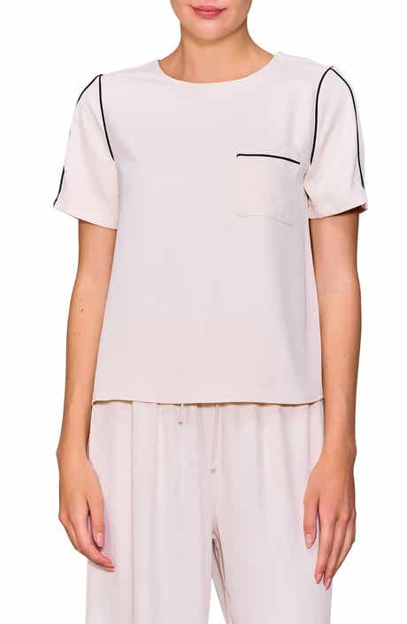 MELLODAY Tipped Pocket Blouse Tee