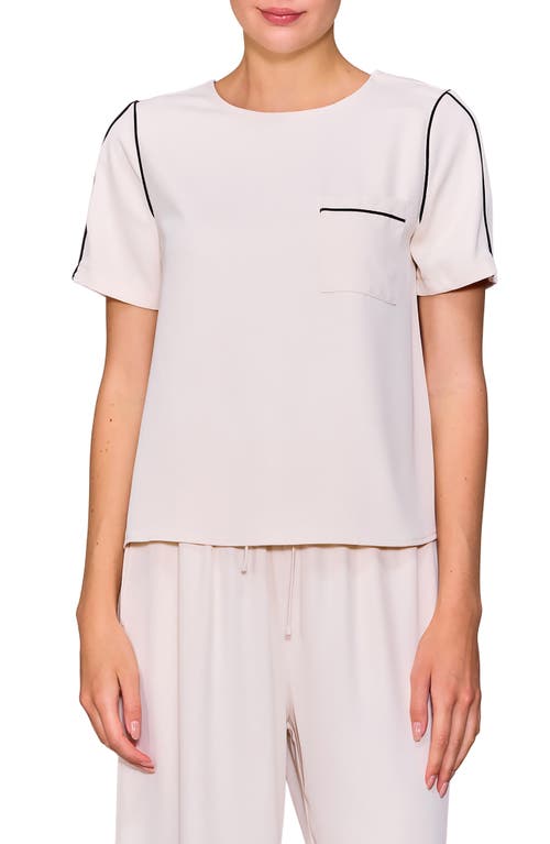Melloday Tipped Pocket Blouse Tee In Pink