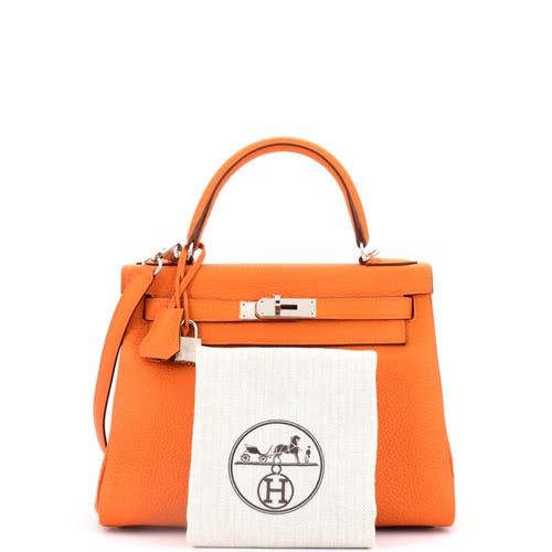 Pre-owned Hermes Hermes Kelly Handbag Orange Clemence With Palladium Hardware 28 In Orange