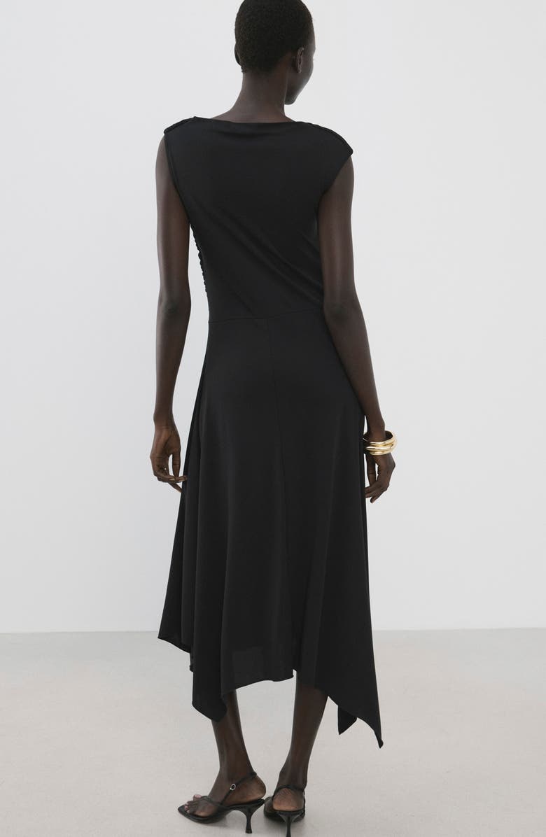 MANGO Sandy Asymmetric Hem Ruched Maxi Dress, Alternate, color, Black