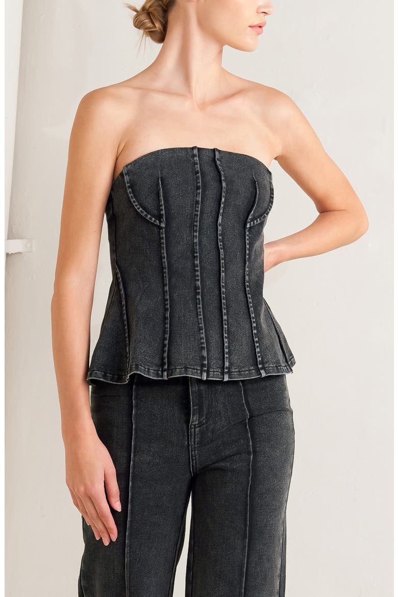 Strapless Denim Tube Top, Alternate, color, BLACK