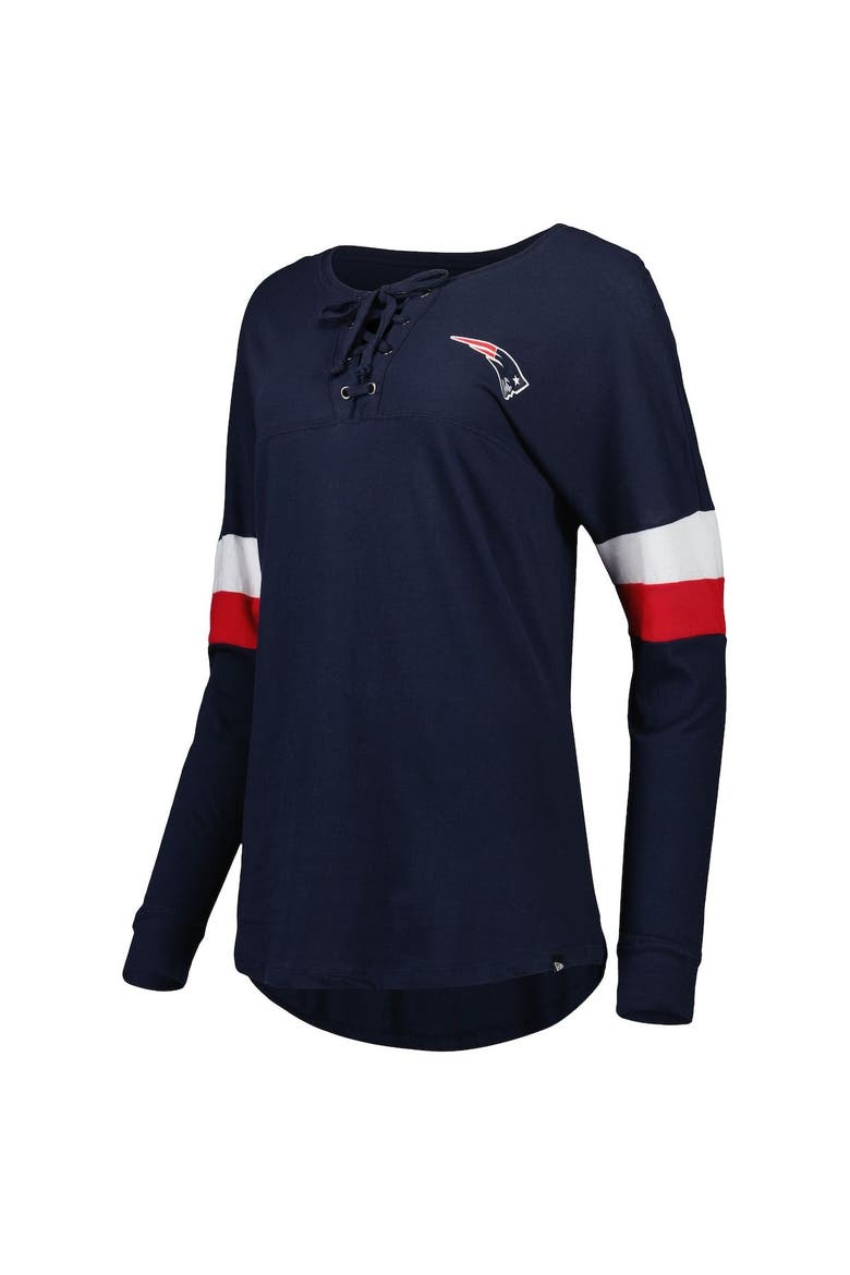 Women's New Era  Navy New England Patriots Athletic Varsity Lightweight Lace-Up Long Sleeve T-Shirt, Alternate, color, Navy
