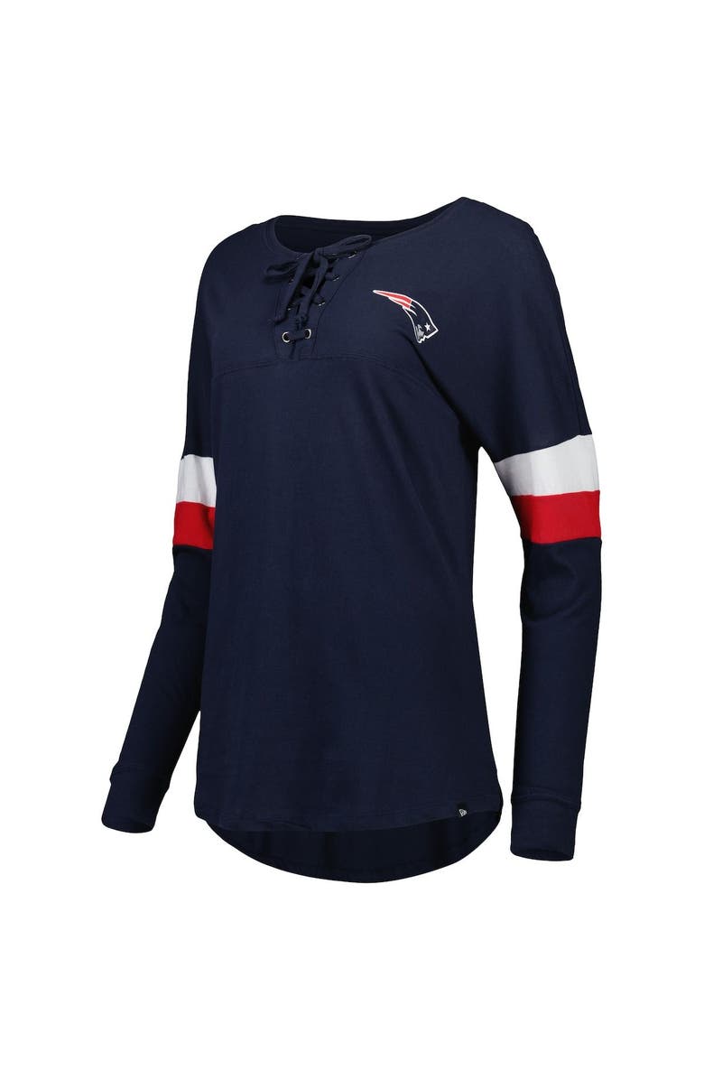 New Era Women's New Era Navy New England Patriots Athletic Varsity Lightweight Lace-Up Long Sleeve T-Shirt, Alternate, color, Navy