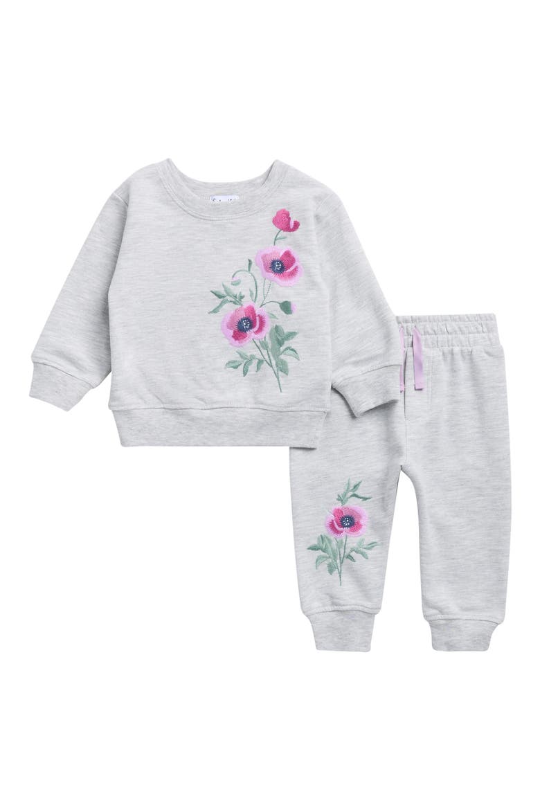 Kids' Sage Flower Sweatshirt & Joggers Set, Main, color, LT HTHR GREY