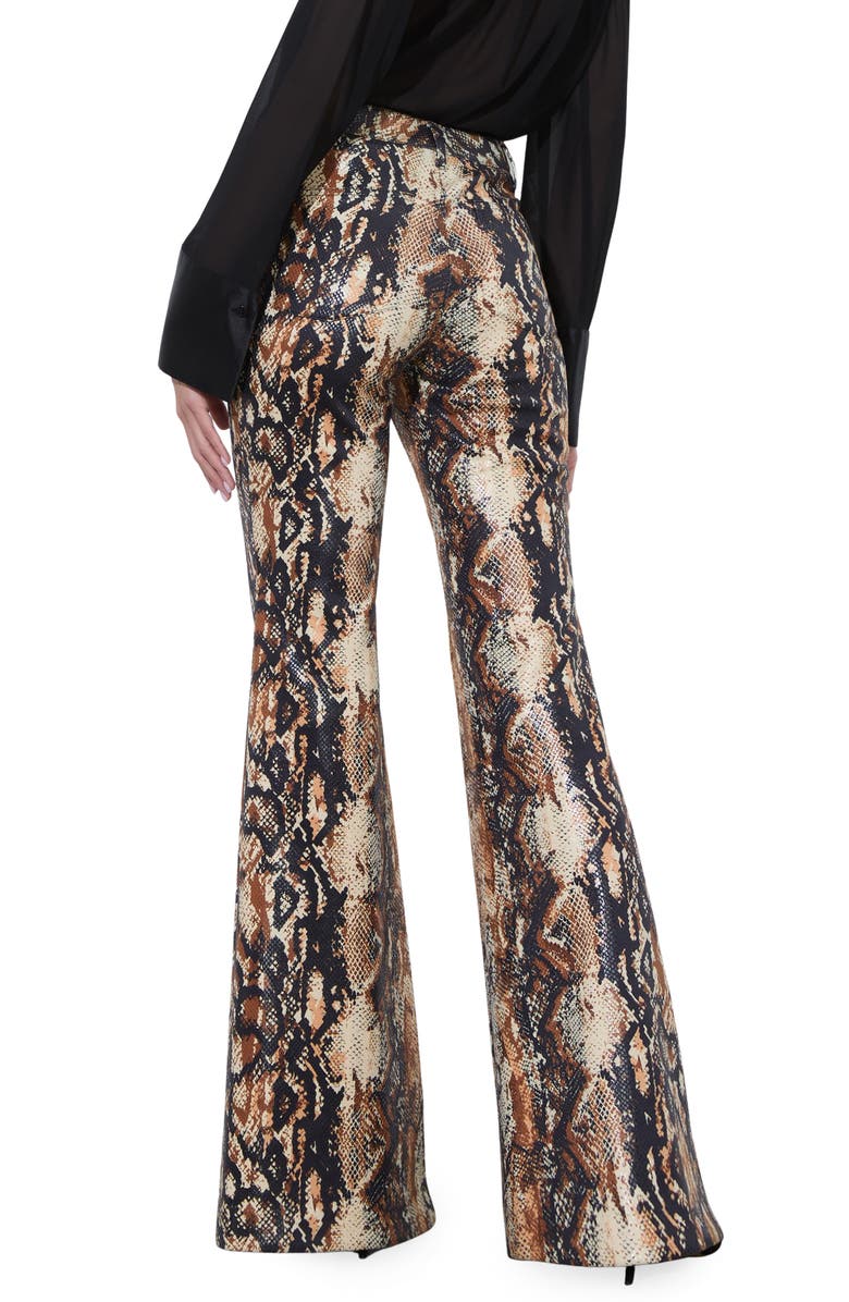 Alice + Olivia Cristena Snake Print Faux Leather Flare Pants, Alternate, color, 