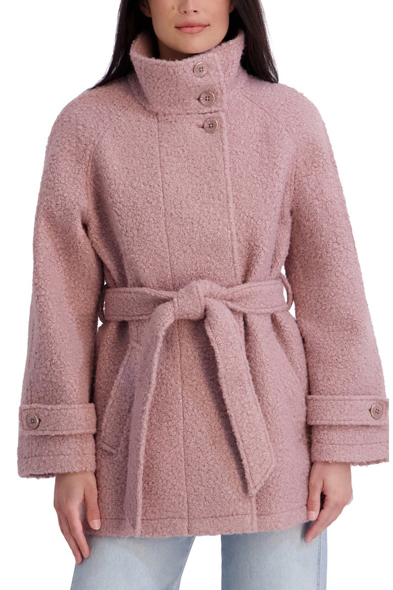 Belted Bouclé Faux Wool Coat, Alternate, color, ROSE