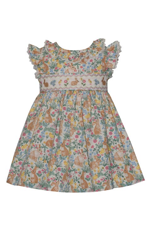 Smocked Bunny Print Dress (Baby)