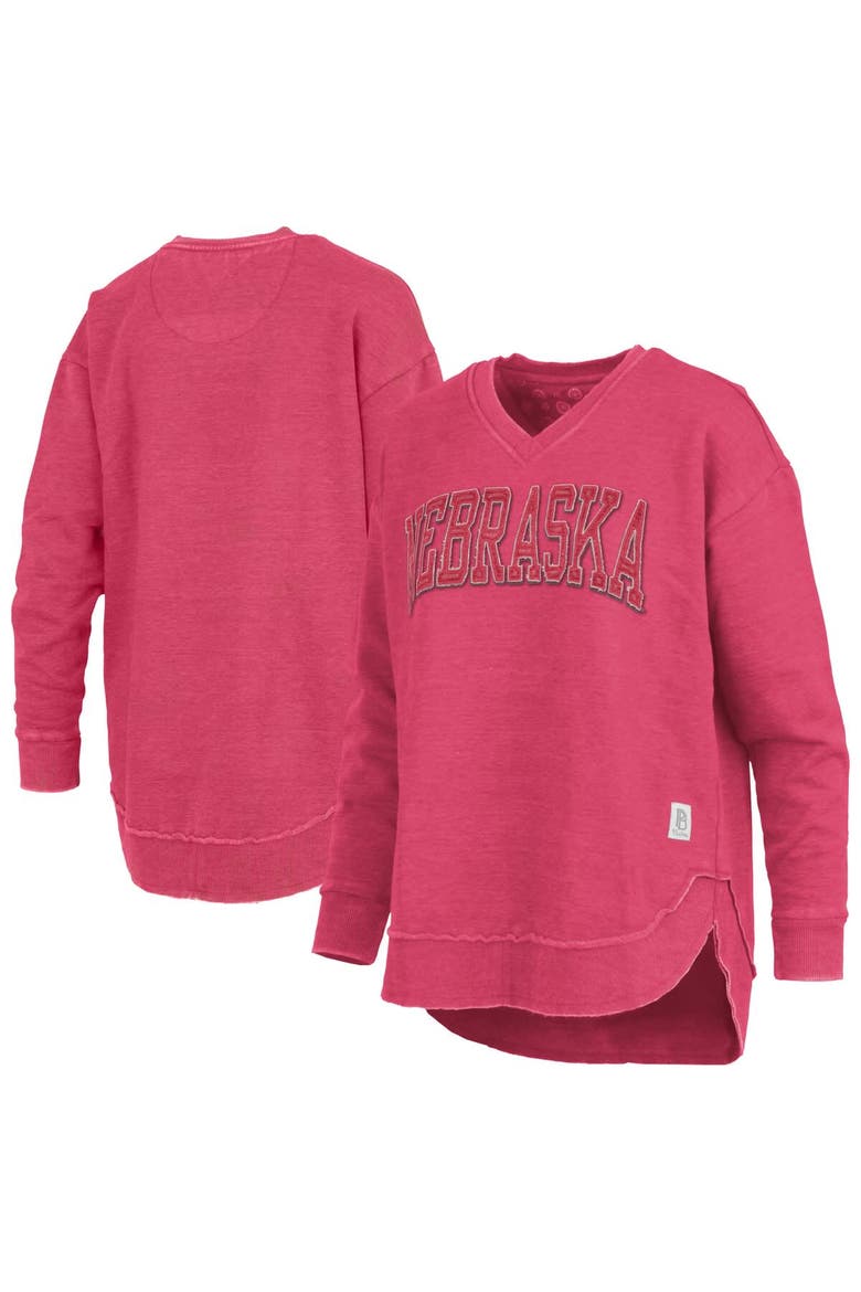 Women's Pressbox Scarlet Nebraska Huskers Westin Poncho V-Neck Pullover Sweatshirt, Main, color, Scarlet