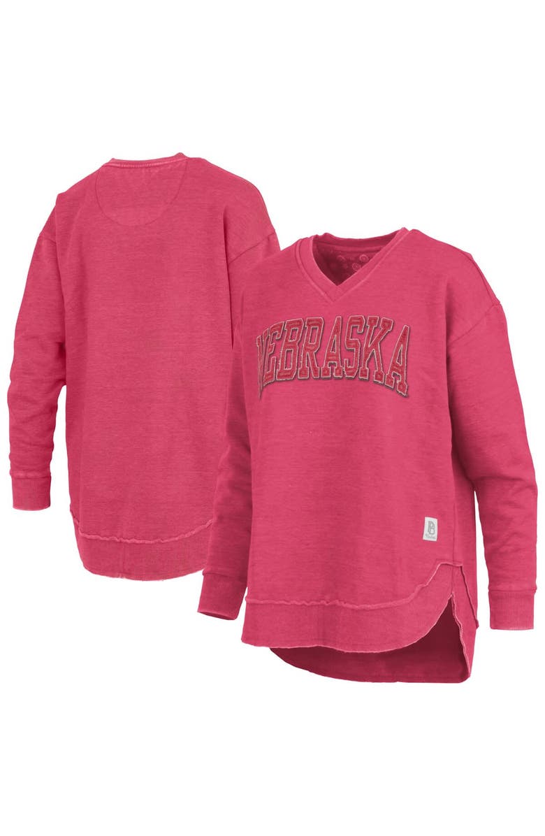 PRESSBOX Women's Pressbox Scarlet Nebraska Huskers Westin Poncho V-Neck Pullover Sweatshirt, Main, color, Scarlet