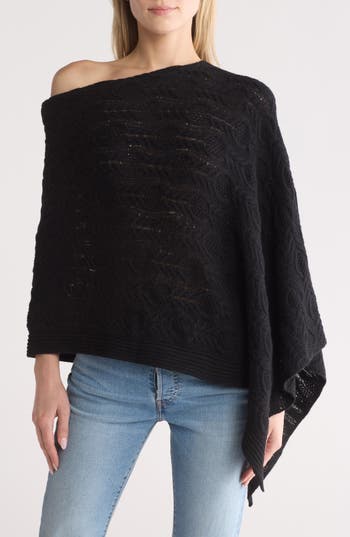 Portolano Merino Wool Blend Poncho In Black