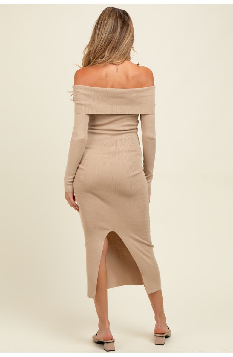 PinkBlush Knit Off Shoulder Long Sleeve Midi Dress, Alternate, color, Beige