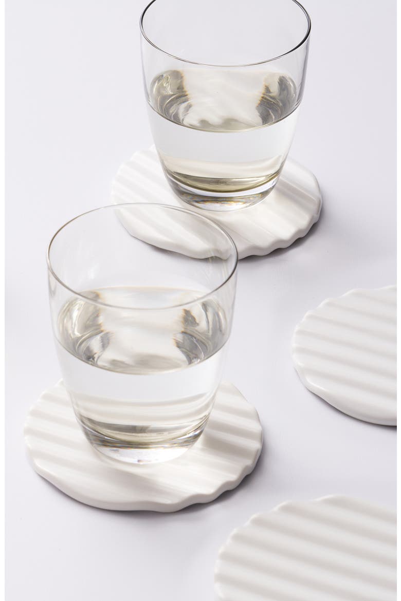 Wave Set of 6 Coasters, Alternate, color, WHITE