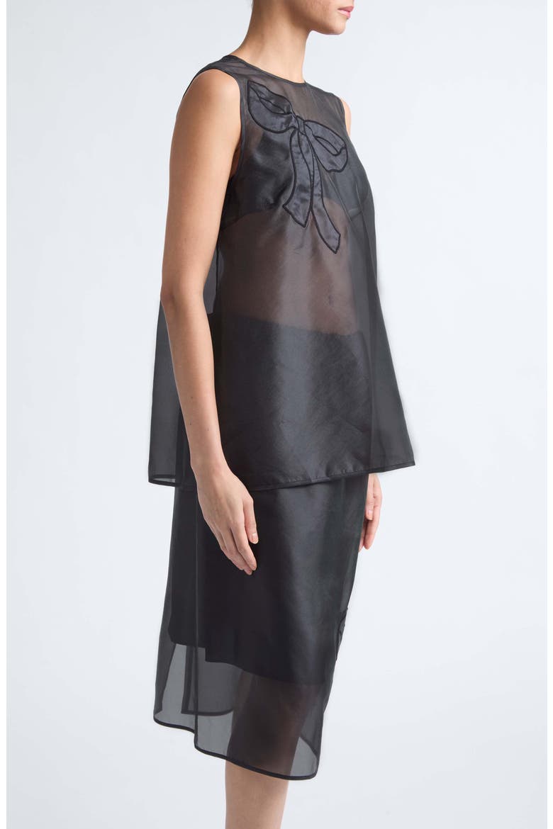 Alba Bow Appliqué Silk Blend Organza Top, Alternate, color, BLACK