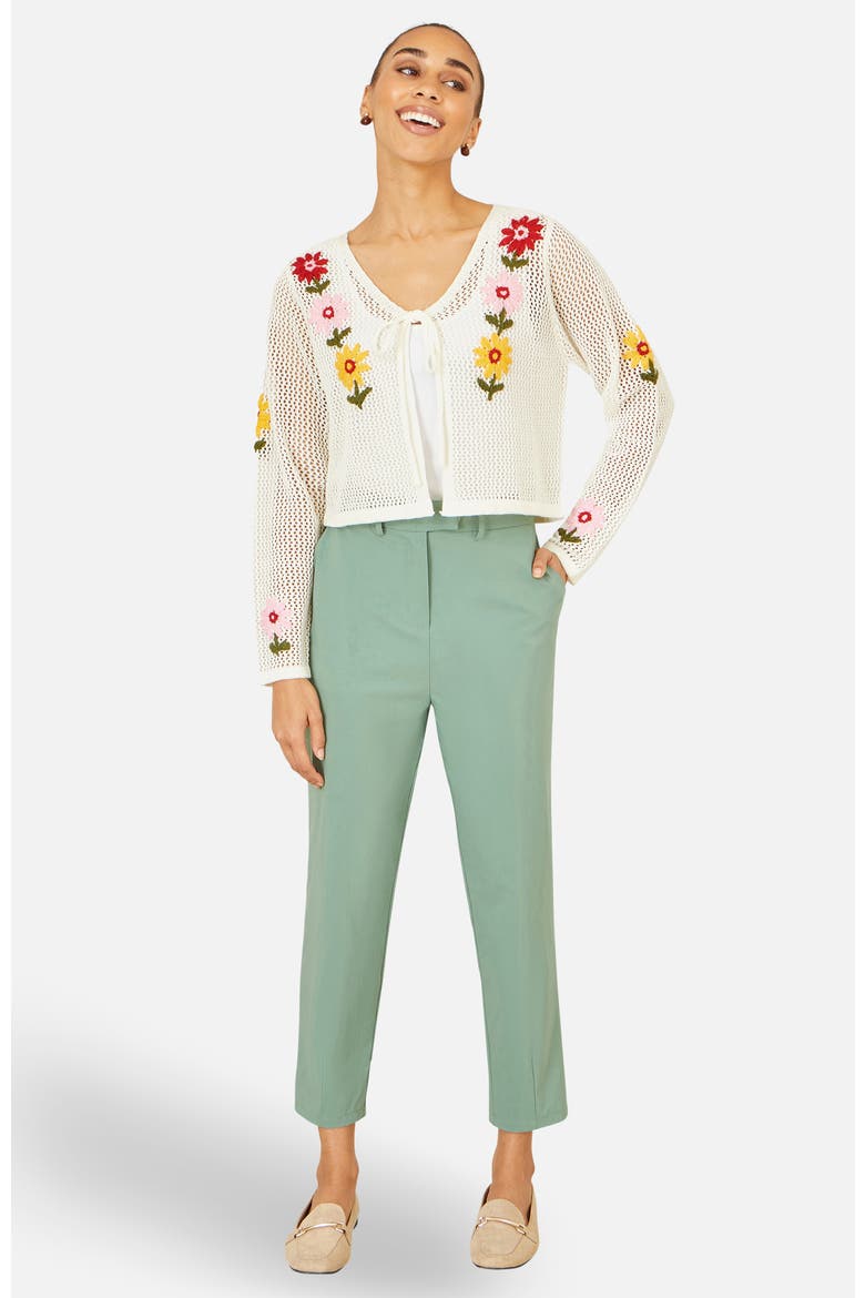 Crochet Embroidered Flower Cardigan, Alternate, color, Ivory