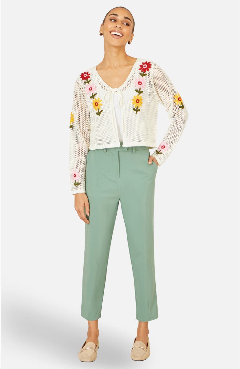 Yumi Crochet Embroidered Flower Cardigan, Alternate, color, Ivory