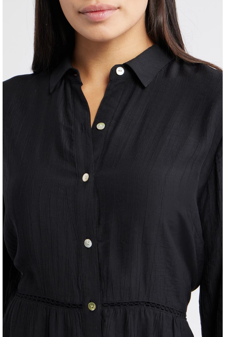 Ladder Stitch Long Sleeve Midi Shirtdress, Alternate, color, BLACK