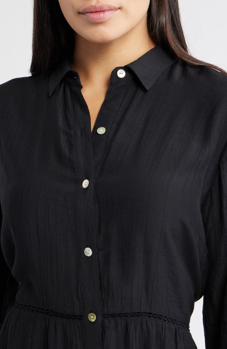 Cloth & Stone Ladder Stitch Long Sleeve Midi Shirtdress, Alternate, color, Black