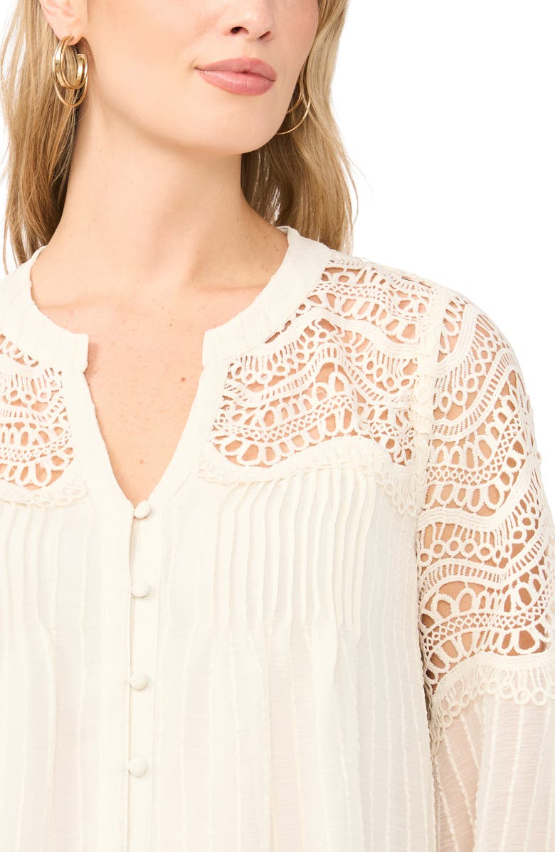 Vince Camuto Lace Trim Stripe Pintuck Top, Alternate, color, New Ivory