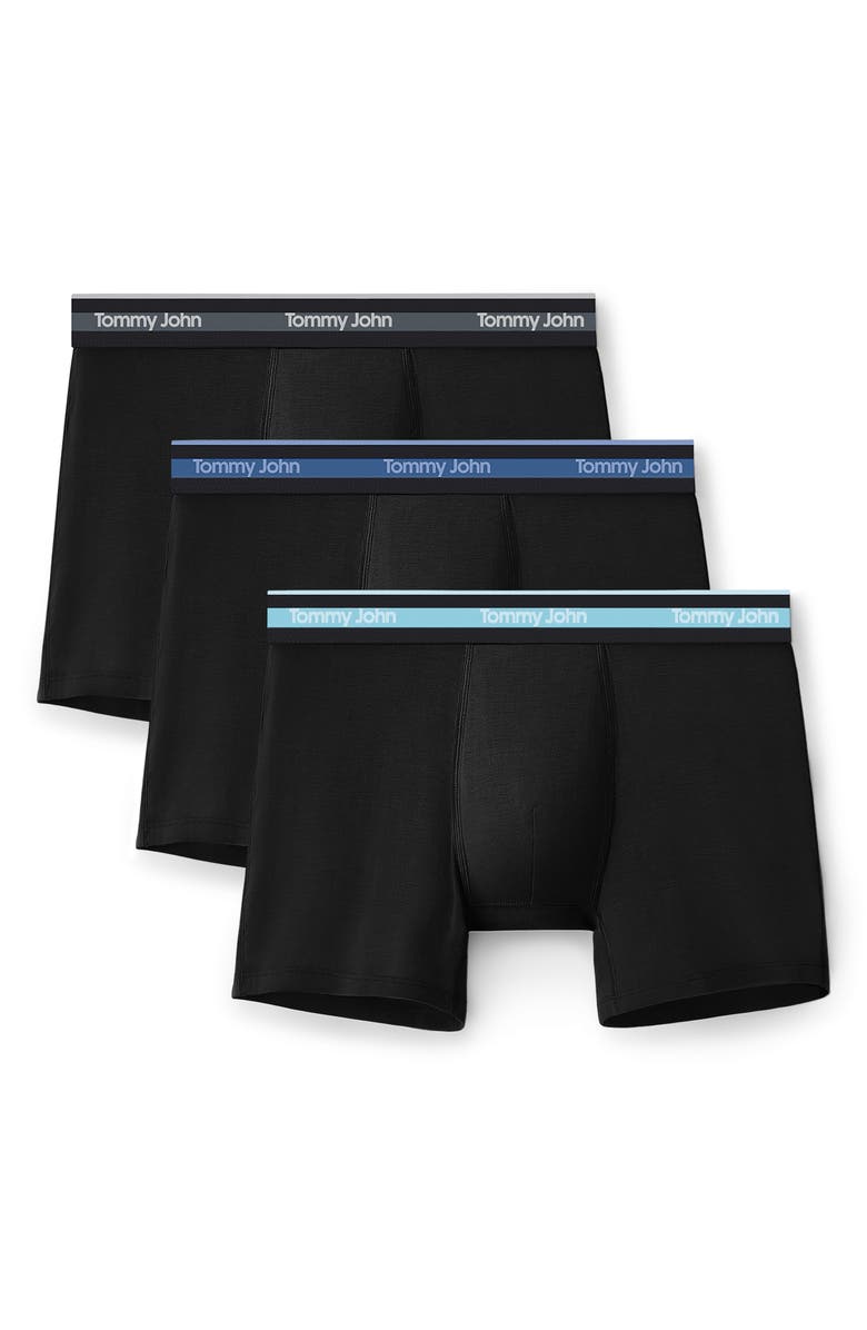 Tommy John 3-Pack Comfort Micro 4-Inch Boxer Briefs, Main, color, Bk/Bkhitide/Bkbluelx