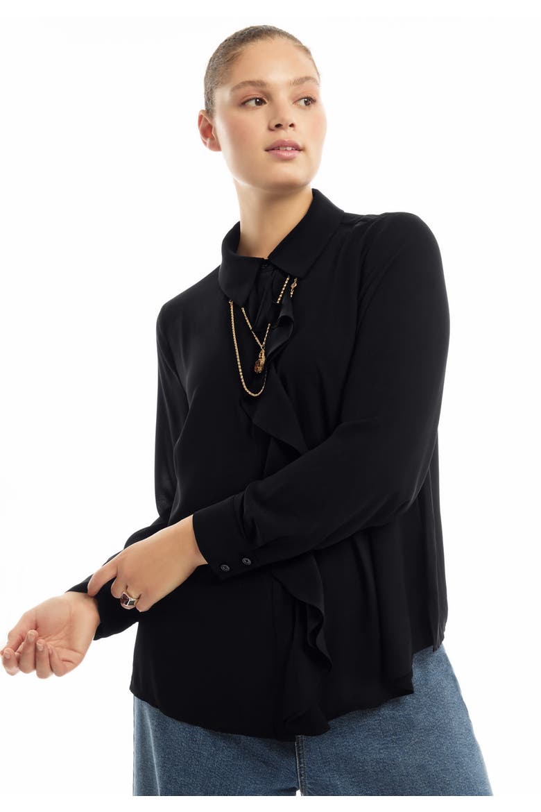 Ruffled Georgette Blouse, Alternate, color, BLACK ONYX