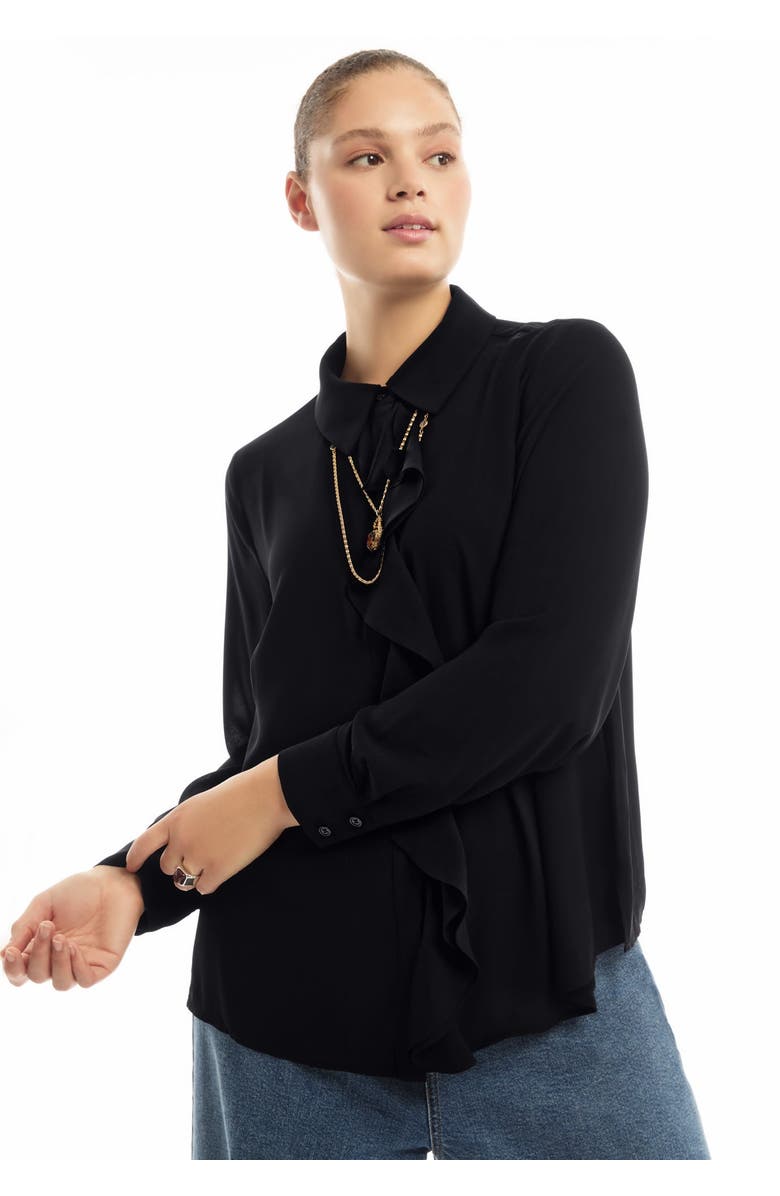 June + Vie Ruffled Georgette Blouse, Alternate, color, Black Onyx