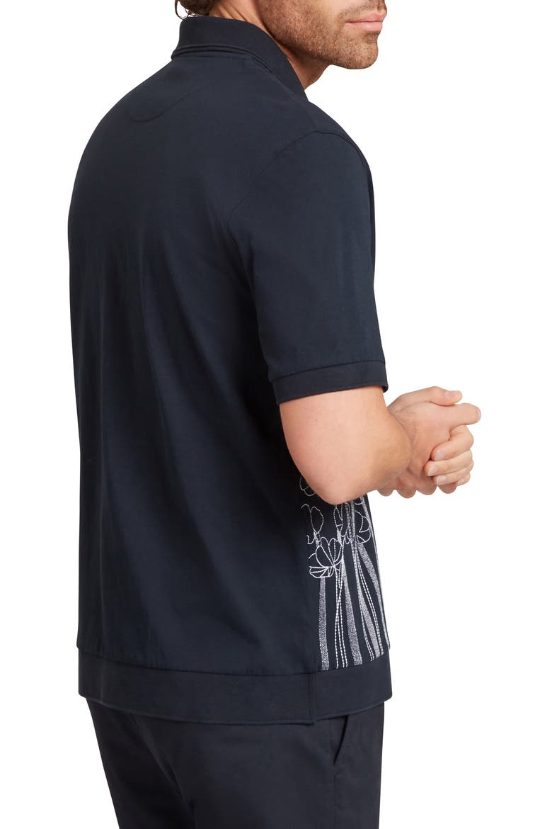 Actton Embroidered Short Sleeve Knit Button-Up Shirt, Alternate, color, NAVY