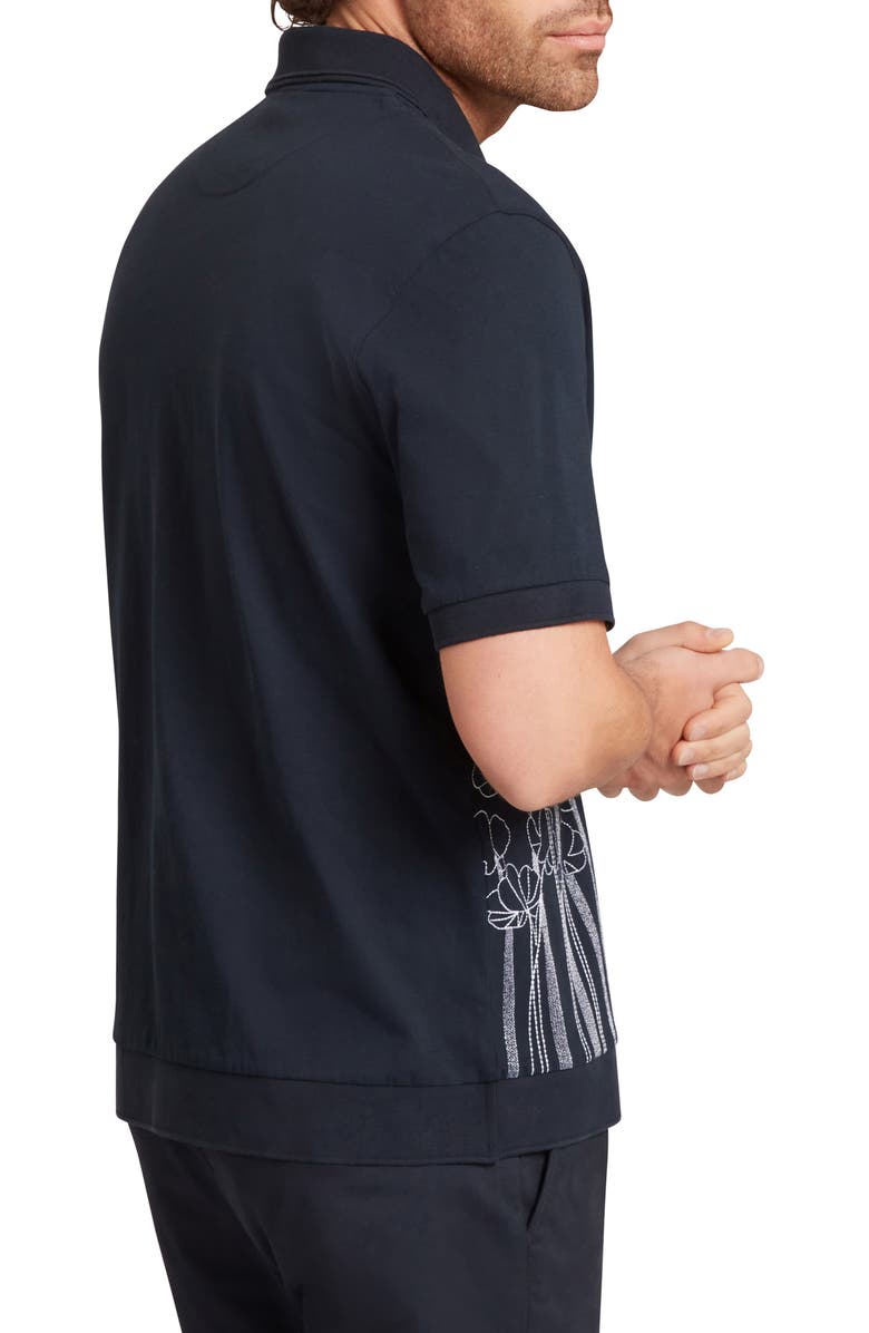 Ted Baker Actton Embroidered Short Sleeve Knit Button-Up Shirt, Alternate, color, Navy