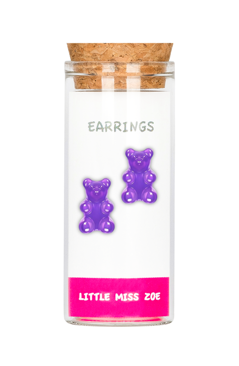 Kids' Sterling Silver Gummy Bear Stud Earrings in Gift Bottle