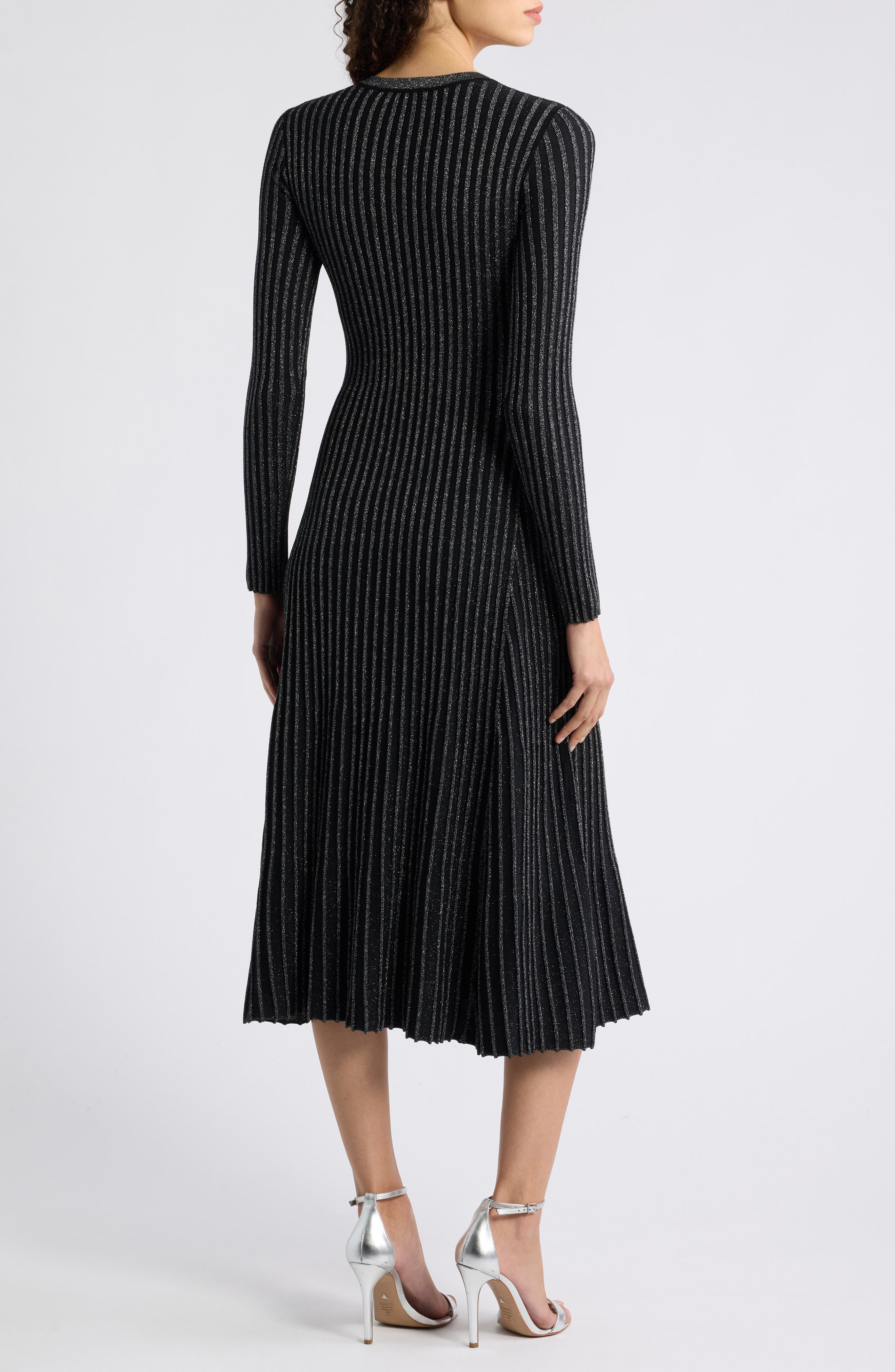 Elie Tahari The Freya Metallic Long Sleeve Ribbed Sweater Dress (Women ...