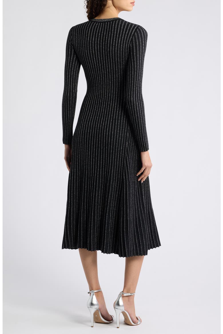 The Freya Metallic Long Sleeve Ribbed Sweater Dress, Alternate, color, NOIR WITH GUNMETAL LUREX