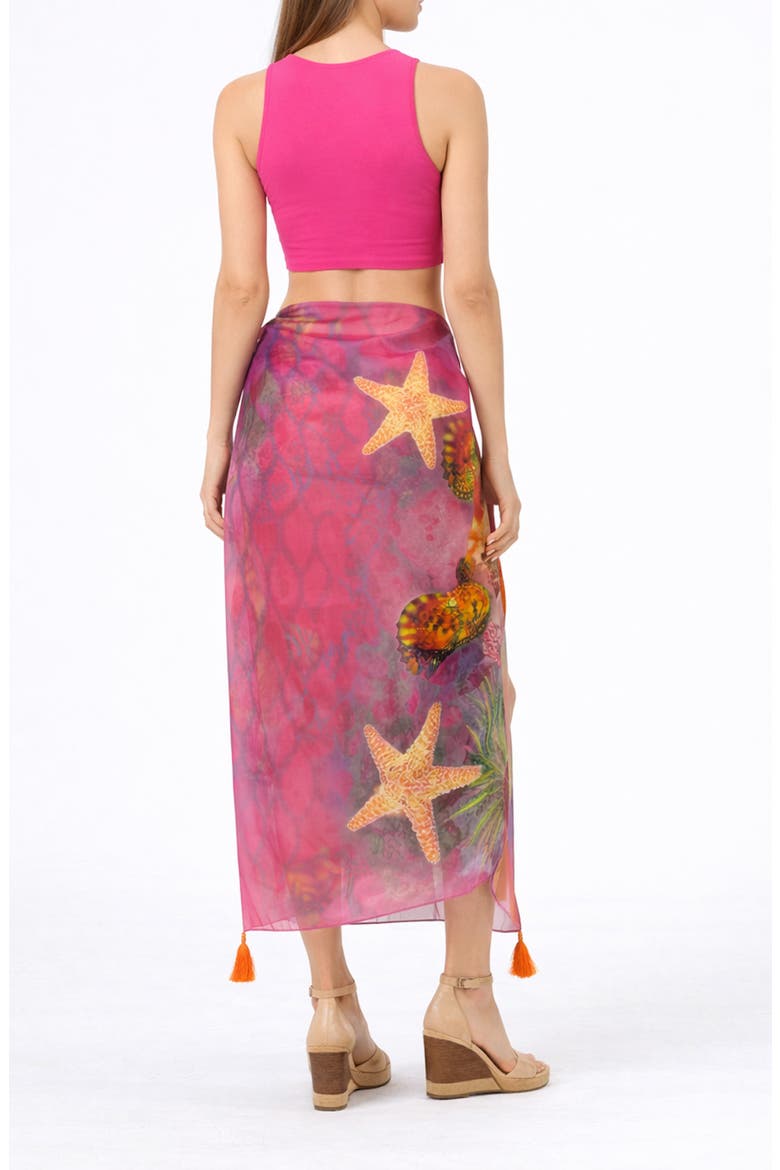 Sea Creature Print Long Sarong, Alternate, color, PINK