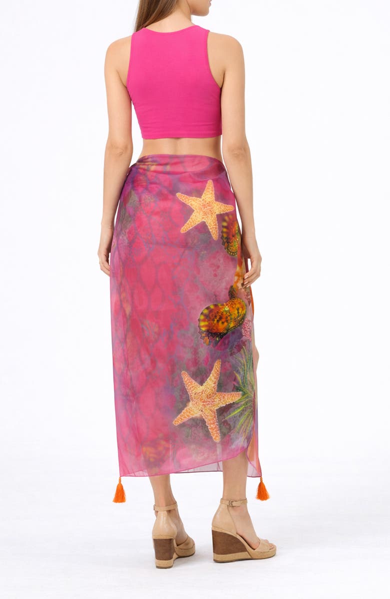 RANEES Sea Creature Print Long Sarong, Alternate, color, Pink