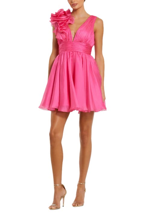 Ruffle V Neck Fit & Flare Mini Dress