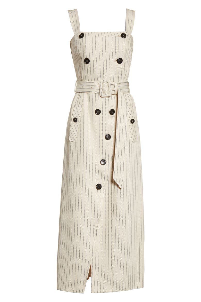 Audrey Button Detail Pinstripe Dress, Alternate, color, SAND