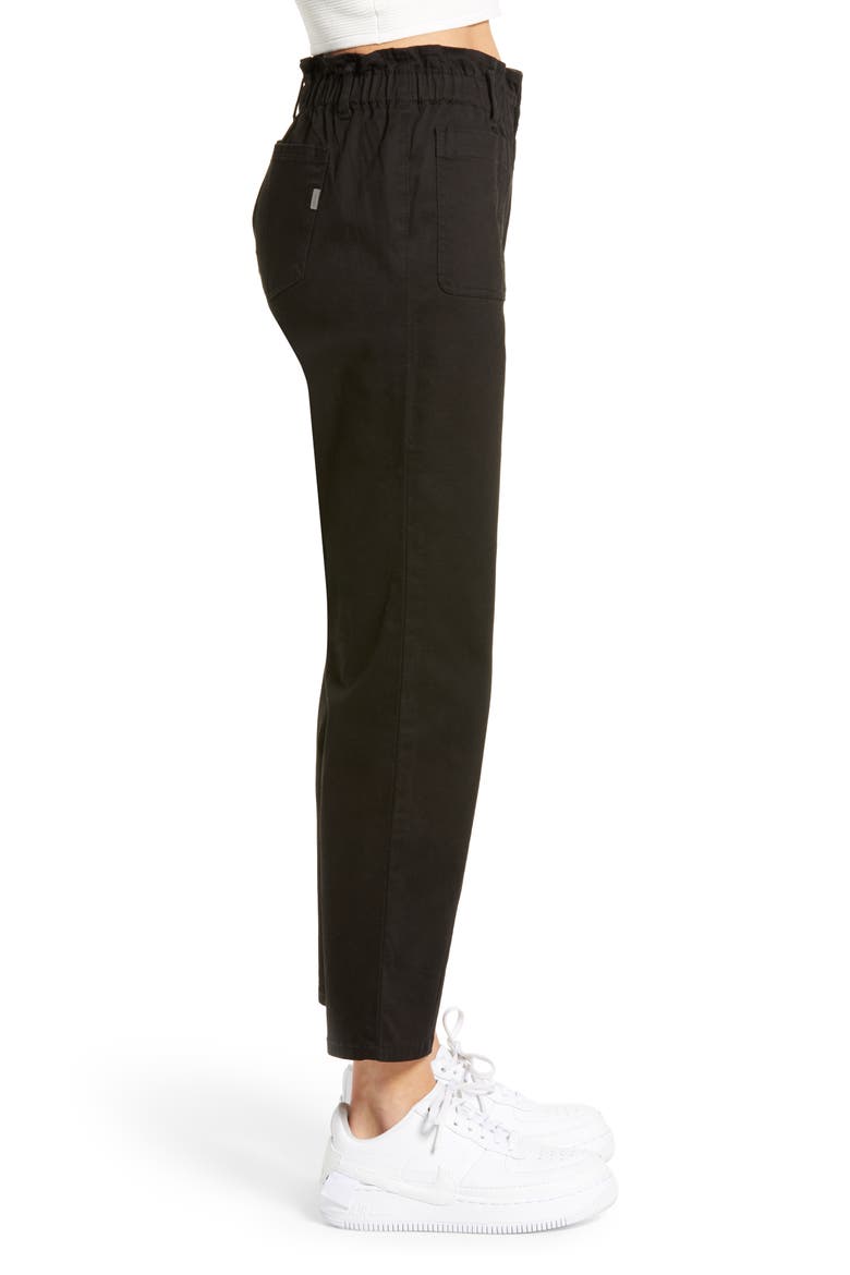 Paperbag Waist Twill Ankle Pants, Alternate, color, BLACK