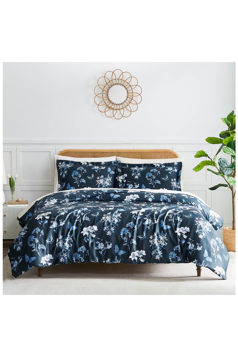Lexington Floral 300 Thread Count 100% Cotton Sateen Duvet Cover Set, Alternate, color, BLUE