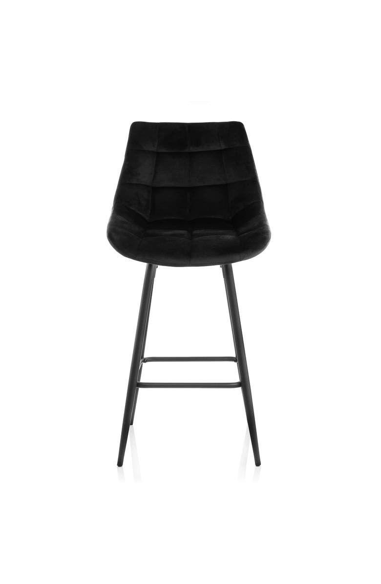 Elama 2 Piece Velvet Tufted Bar Chair with Metal Legs, Alternate, color, Black