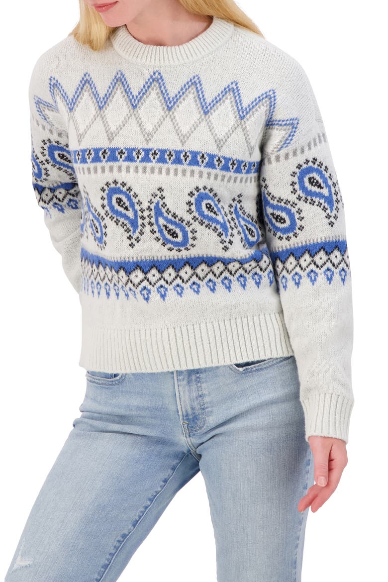 Fair Isle Crew Sweater, Alternate, color, HEATHER GREY