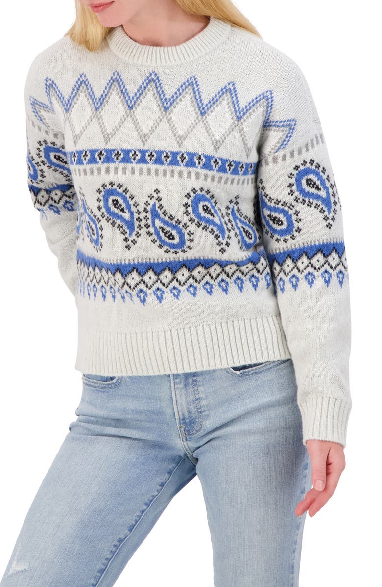 Lucky Brand Fair Isle Crew Sweater, Alternate, color, Heather Grey