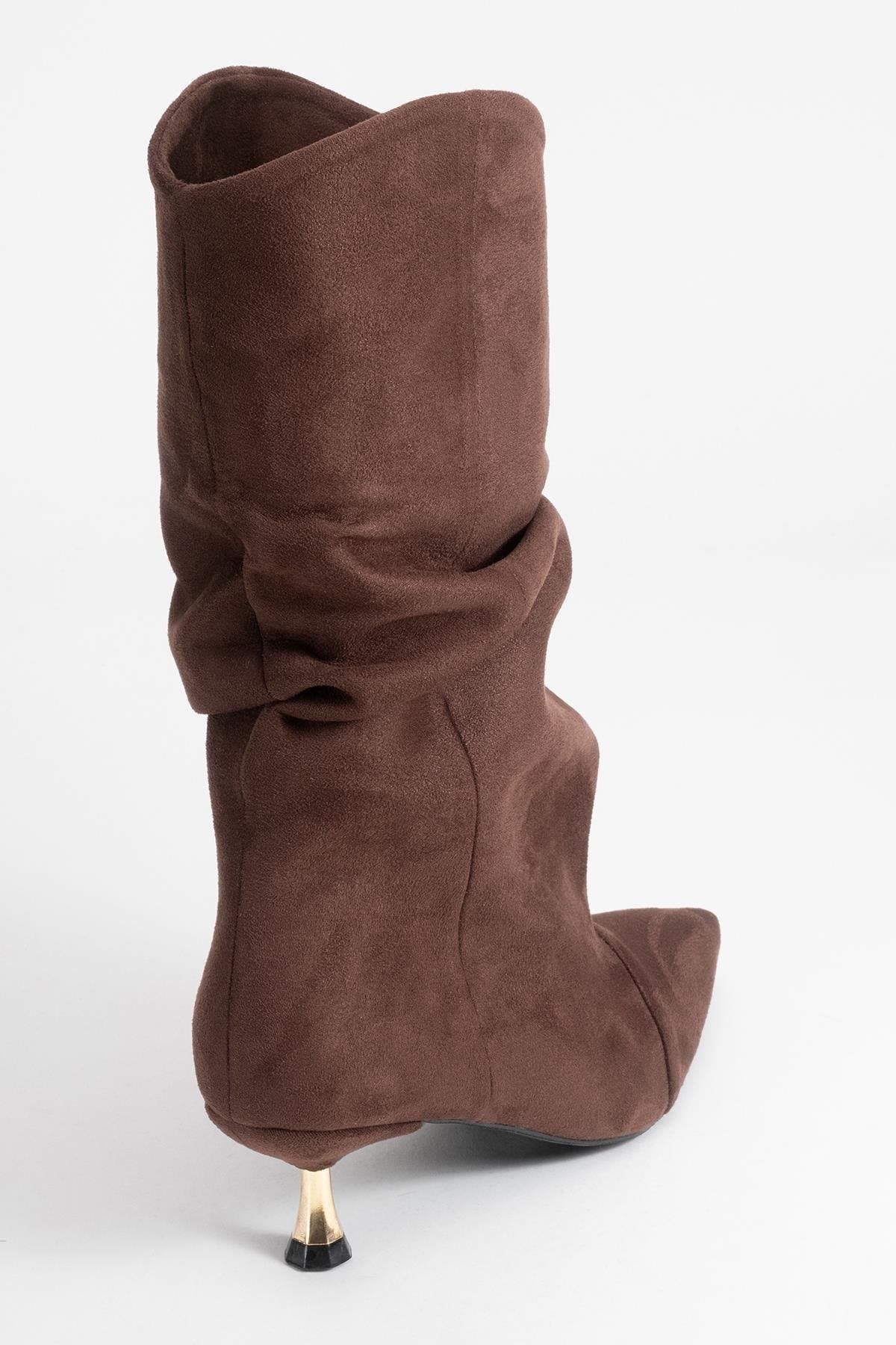 Prologue Shoes Stein Pointed Toe Boot, Alternate, color, Brown Suede Faux Leather