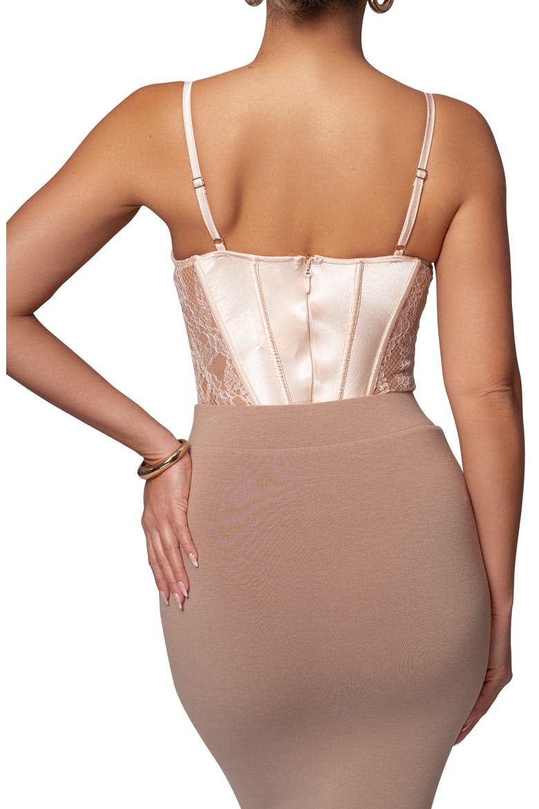 Incomparable Lace Inset Satin Bodysuit, Alternate, color, BEIGE