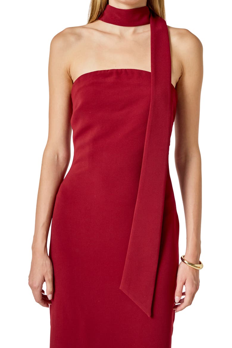 Choker Tie Sleeveless Midi Dress, Alternate, color, BURGUNDY