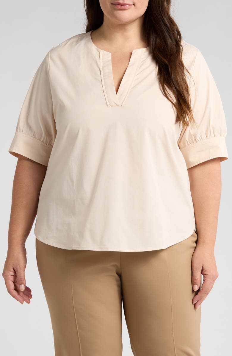 Wit & Wisdom Cuffed Split Neck Top, Main, color, Stone