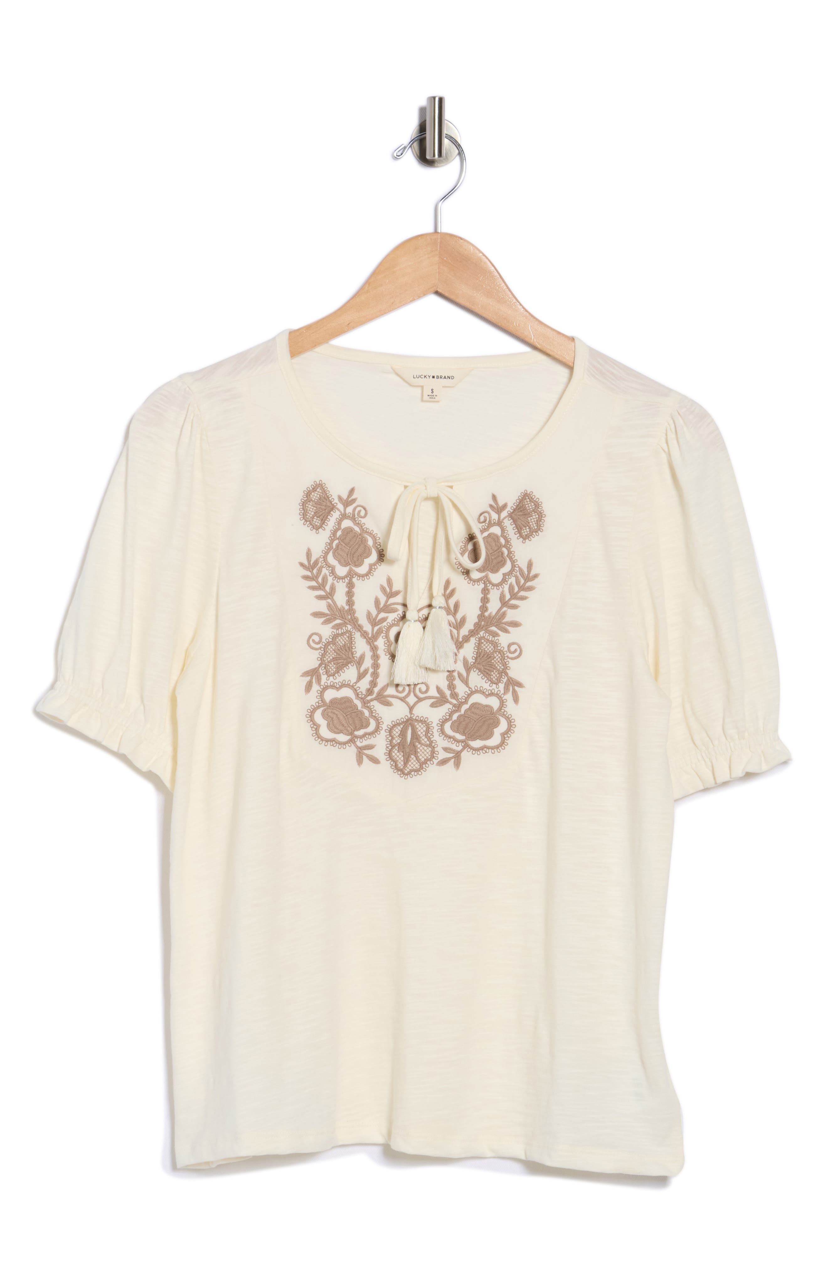Lucky Brand Embroidered Tie Front Top