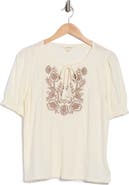 Lucky Brand Embroidered Tie Front Top
