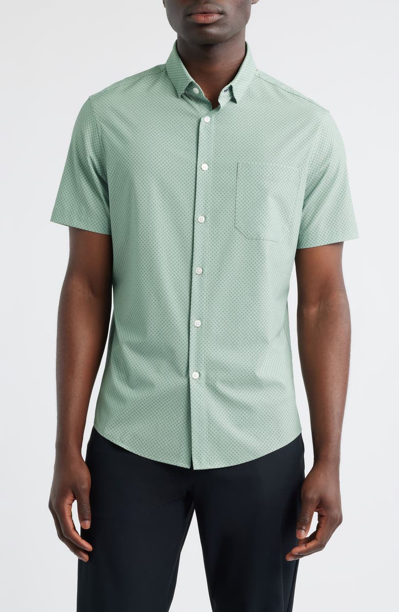 Mizzen+Main Leeward Trim Fit Dot Print Short Sleeve Button-Up Shirt, Main, color, Pale Green Dual Dots