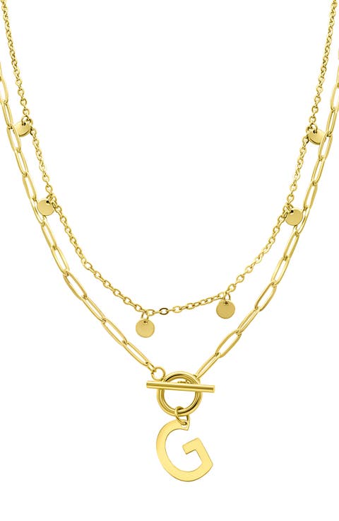 Initial Pendant Layered Chain Necklace